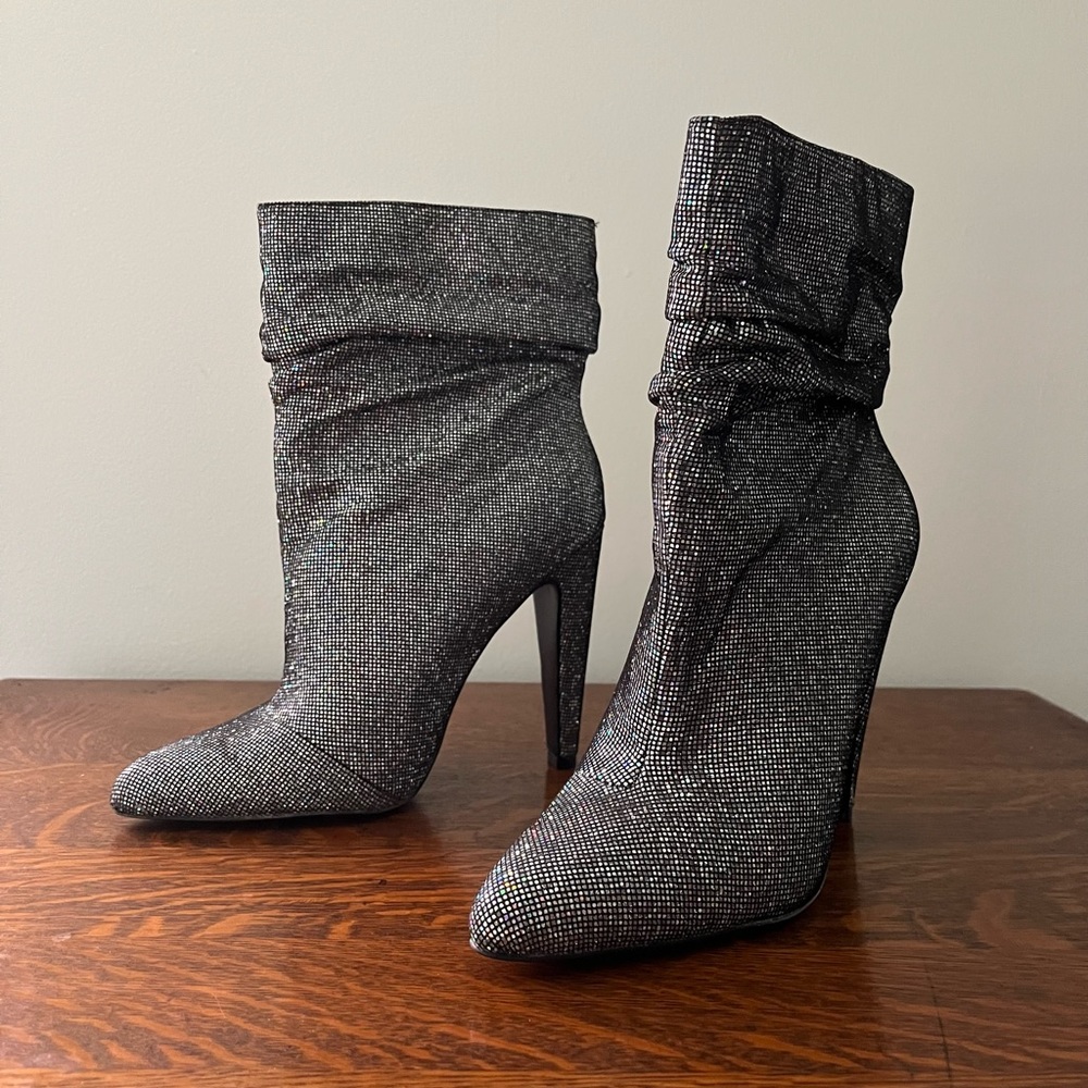 Steve Madden Black Glitter Ankle Boots